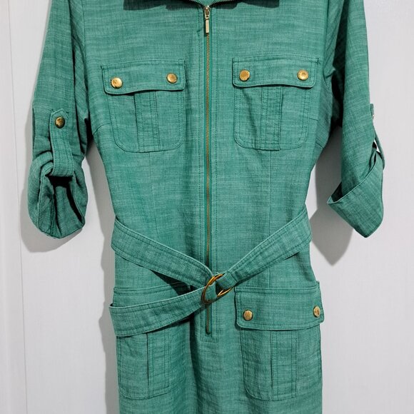 Sharagano Green Half Sleeve Half Zip Dress with Belt - Picture 2 of 3